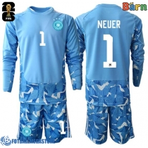 Fotballdrakt Barn Tyskland Manuel Neuer #1 Keeper Bortedraktsett VM 2026 Langermet (+ Korte bukser)